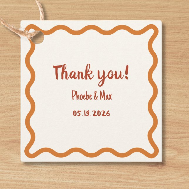 Handwritten Wavy Border Thank You 70s Wedding  Favor Tags (Creator Uploaded)