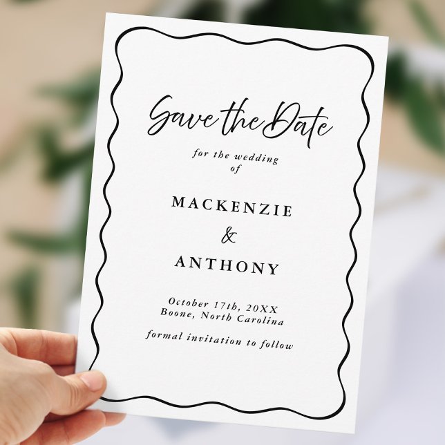 Handwritten Wavy Frame Black & White Save The Date (Handwritten Wavy Frame Black & White Save The Date)