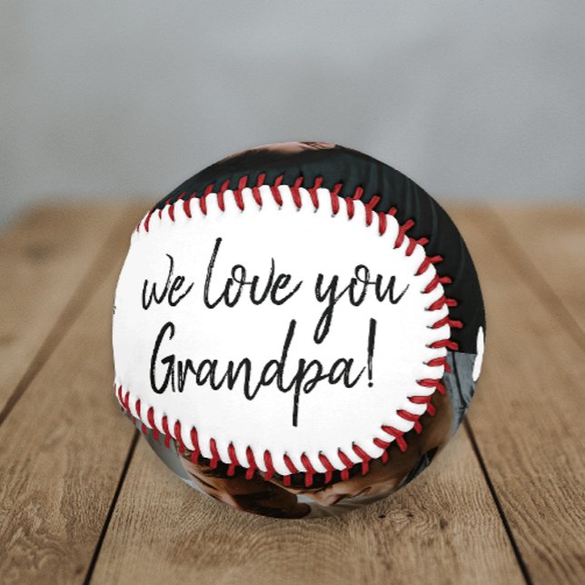 Handwritten We Love You Grandpa 2 Photo Collage Baseball (A great gift for grandpa with handwritten we love you and 2 photo collage. )