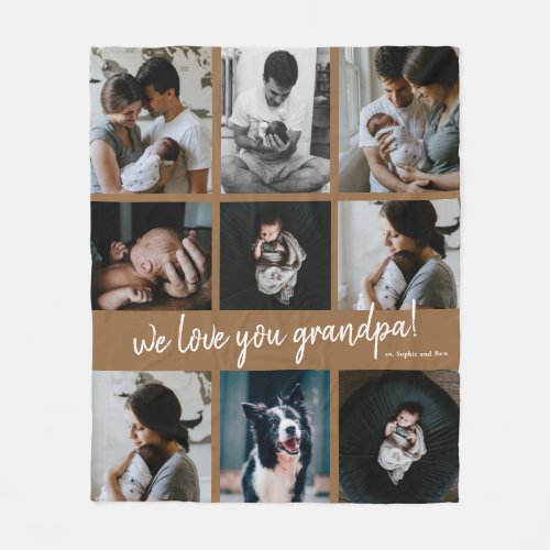 Handwritten We Love You Grandpa 9 Photo Collage Fleece Blanket