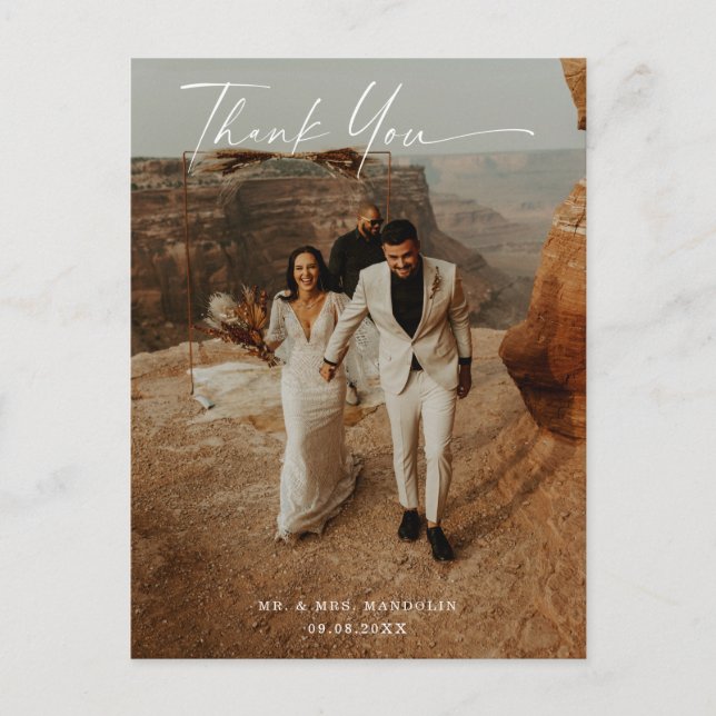 Handwritten Wedding 2-Photo Thank You  Postcard (Front)