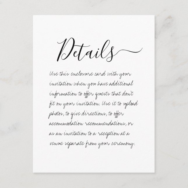 Handwritten Wedding Details Enclosure Card (Front)