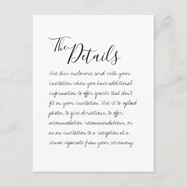 Handwritten Wedding Details Enclosure Card (Front)