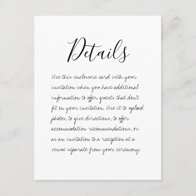 Handwritten Wedding Details Enclosure Card (Front)