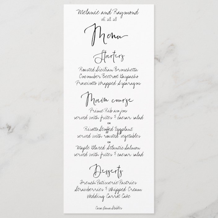 Handwritten Wedding Dinner Menu | Zazzle.com