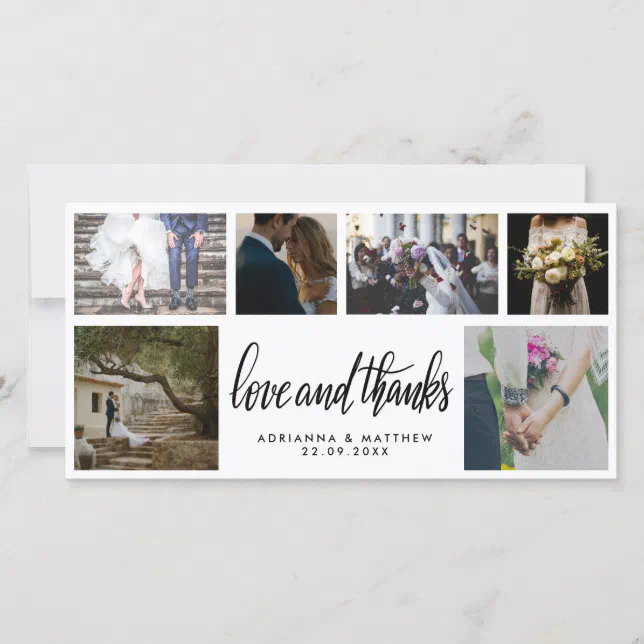 Handwritten Wedding Love & Thanks Script Six Photo Thank You Card | Zazzle