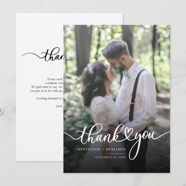 Handwritten Wedding Photo Couple Thank You Note Card (Front/Back)