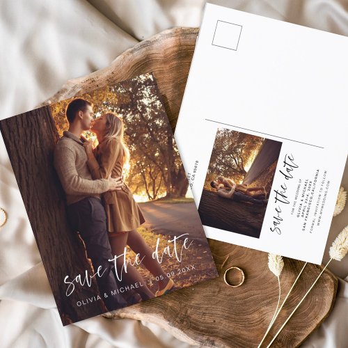 Handwritten Wedding Save the Date Photo Simple Pos Postcard