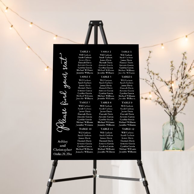 Handwritten Wedding Seating Chart Template Plan Foam Board (In Situ (Stand))
