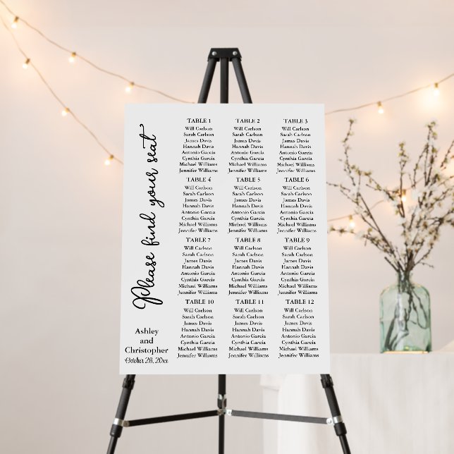 Handwritten Wedding Seating Chart Template Plan Foam Board (In Situ (Stand))