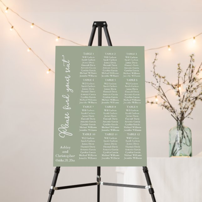 Handwritten Wedding Seating Chart Template Plan Foam Board (In Situ (Stand))