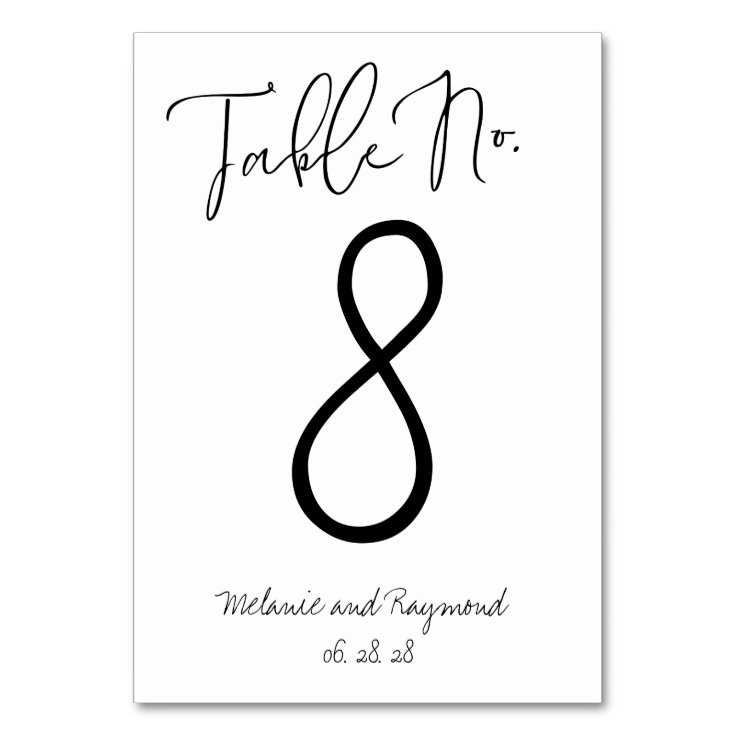 Handwritten Wedding Table Number Card Zazzle