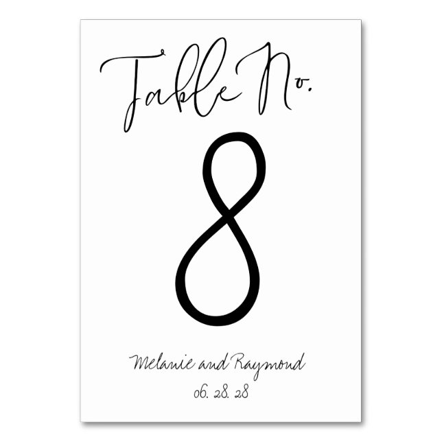 Handwritten Wedding Table Number Card (Back)