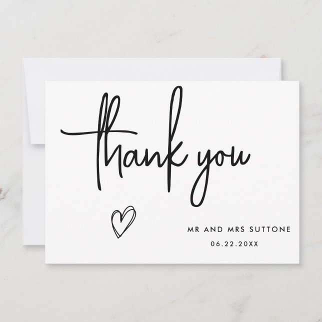 Handwritten wedding thank you card, simple design (Front)