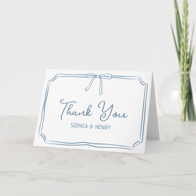Handwritten Wedding Thank You Cards Elegant Bow  (Front)