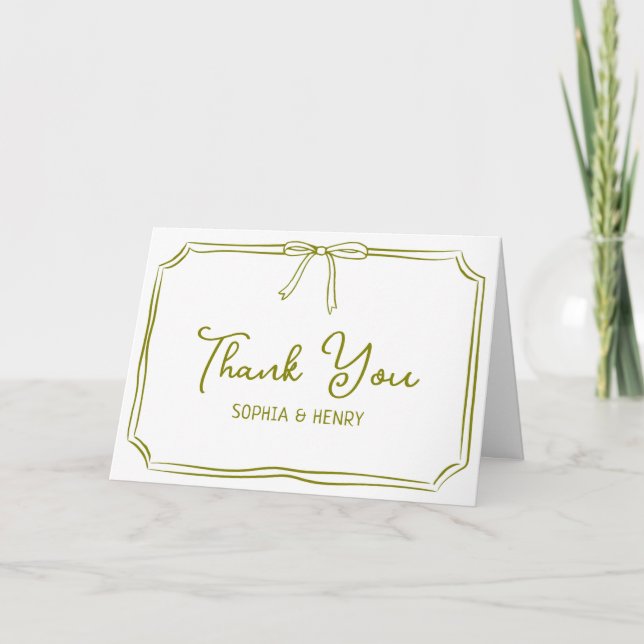 Handwritten Wedding Thank You Cards Elegant Bow  (Front)
