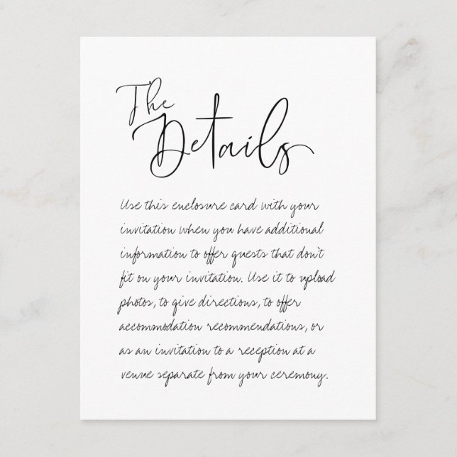 Handwritten Wedding The Details Enclosure Card (Front)