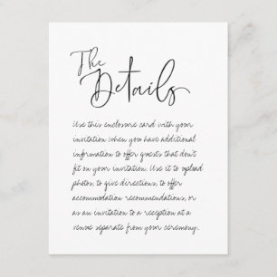 Handwritten Wedding The Details Enclosure Card