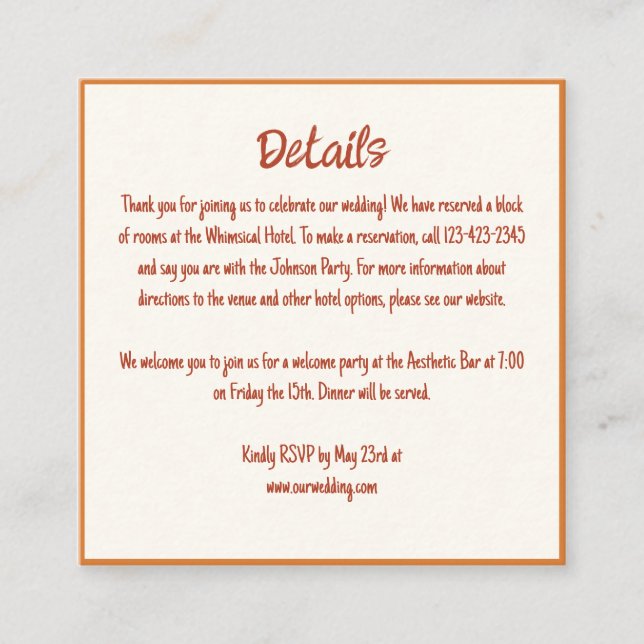 Handwritten Whimsical 70s Border Wedding Details  Enclosure Card (Front)