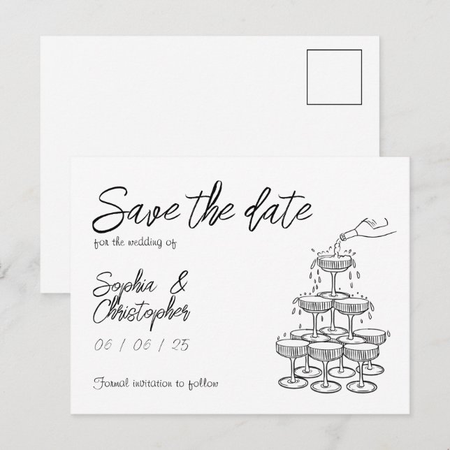 Handwritten Whimsical Black&White wedding  Announcement Postcard (Front/Back)