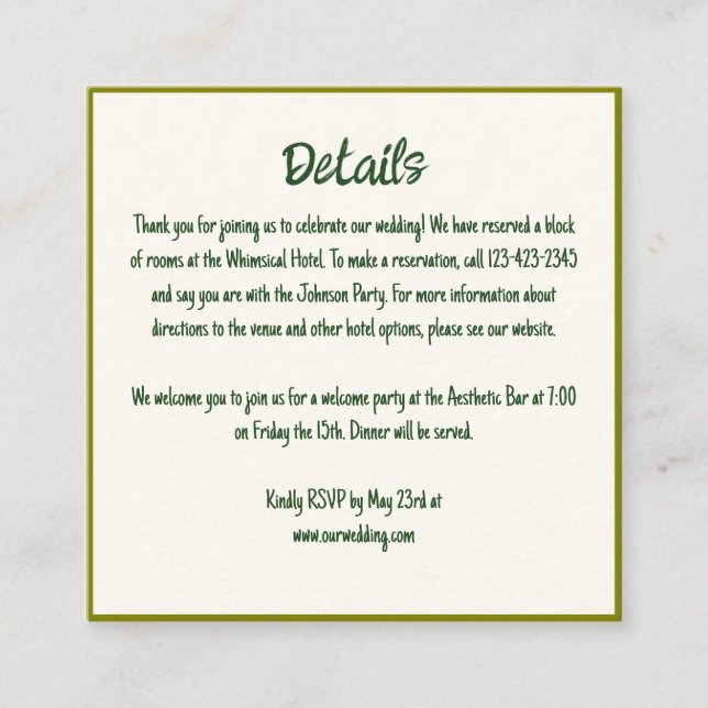 Handwritten Whimsical Border Wedding Details Enclosure Card (Front)