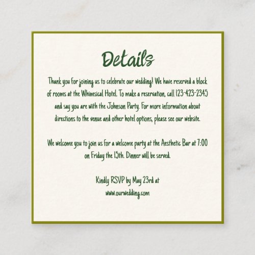 Handwritten Whimsical Border Wedding Details Enclosure Card