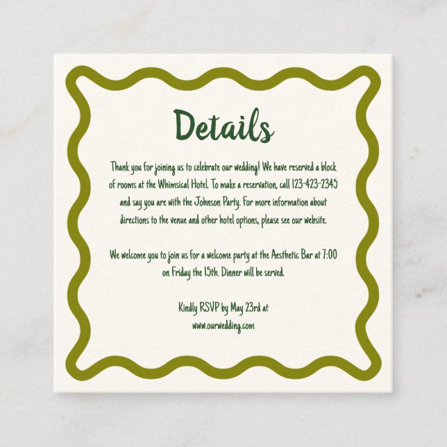 Handwritten Whimsical Border Wedding Details Enclosure Card (Front)