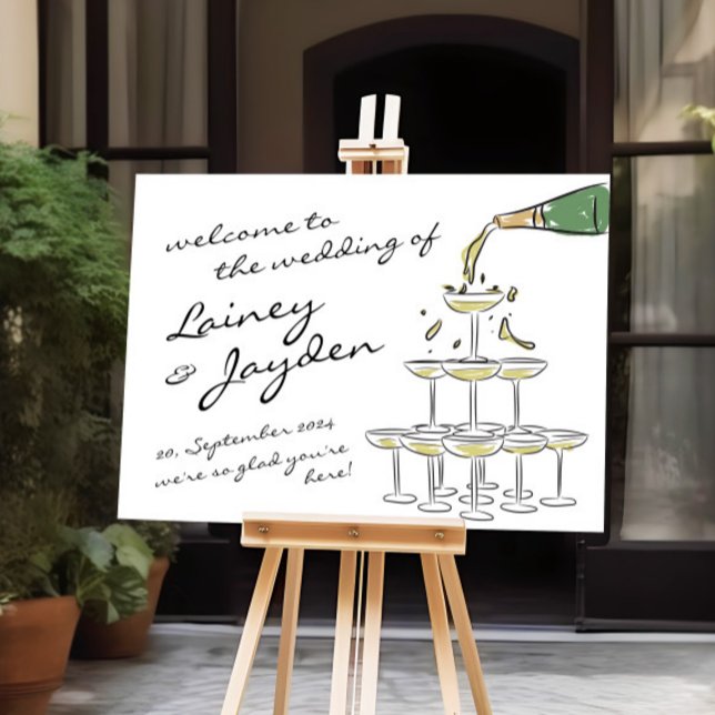 Handwritten Whimsical Champagne Tower Wedding Sign (Creator Uploaded)