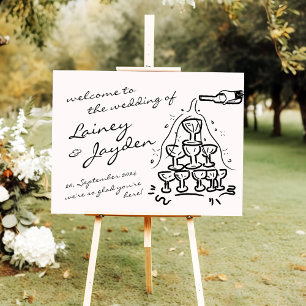 Handwritten Whimsical Champagne Tower Wedding Sign