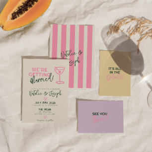 Handwritten Whimsical Pastel Pinstripes Wedding  Invitation
