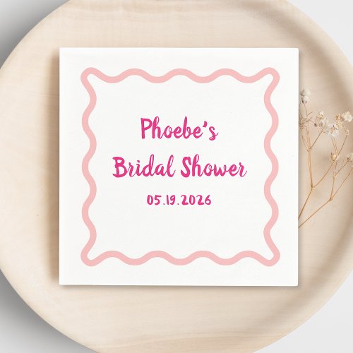 Handwritten Whimsical Wavy Border Bridal Shower Napkins