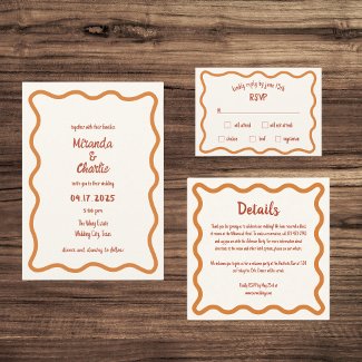 Handwritten Whimsical Wavy Border Fun 70s Wedding