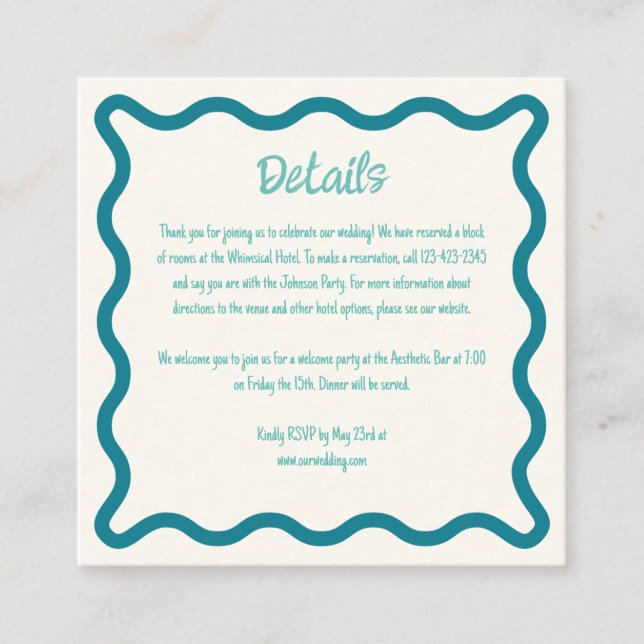 Handwritten Whimsical Wavy Border Wedding Details Enclosure Card (Front)