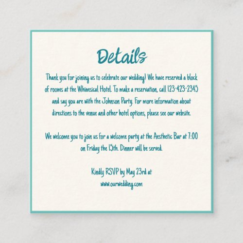 Handwritten Whimsical Wavy Border Wedding Details Enclosure Card