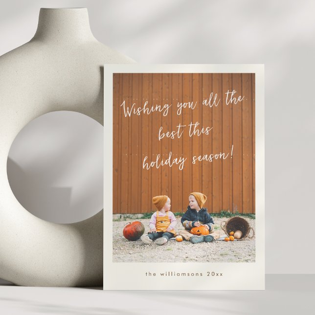 Handwritten White Overlay Vertical Photo Christmas Holiday Card (Creator Uploaded)