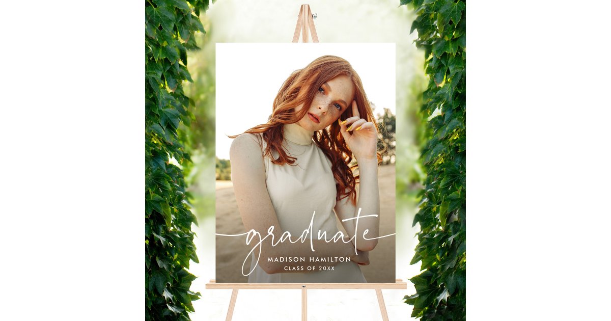Handwritten White Script Photo Graduation Sign | Zazzle