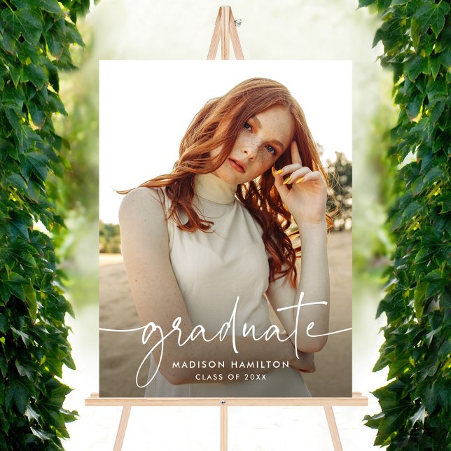 Handwritten White Script Photo Graduation Sign (Creator Uploaded)