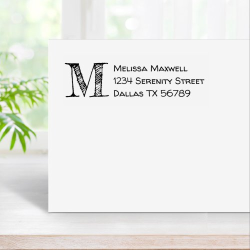 Handwritten Wobbly Childlike Monogram Address Rubber Stamp