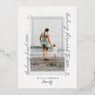 Handwritten Year in Review Letter Scrapbook Photos Foil Holiday Card