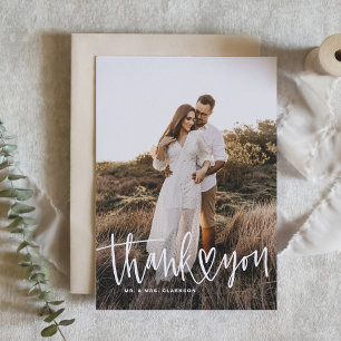Handwritting with Heart Portrait Photo Wedding Letterpress Thank You Card