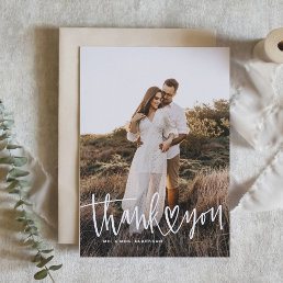 Handwritting with Heart Portrait Photo Wedding Thank You Card