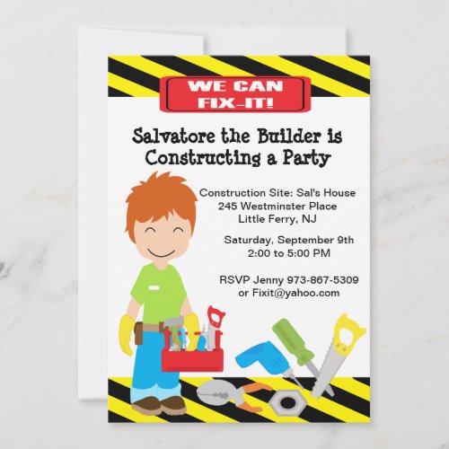 Handy Fix It Boys Birthday Invitation