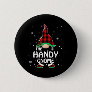 Handy Gnome Buffalo Plaid Matching Family Christma Button
