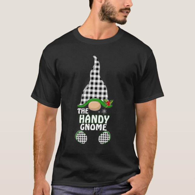 Handy Gnome Buffalo Plaid Matching Family Christma T-Shirt (Front)