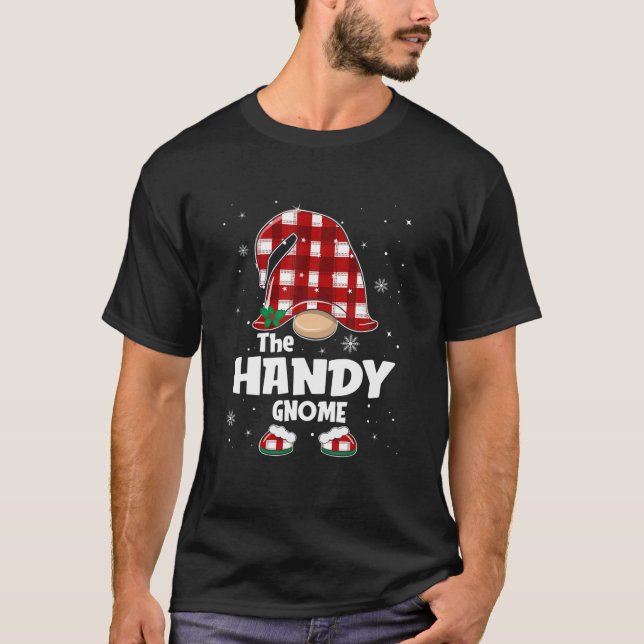 Handy Gnome Buffalo Plaid Matching Family Christma T-Shirt (Front)