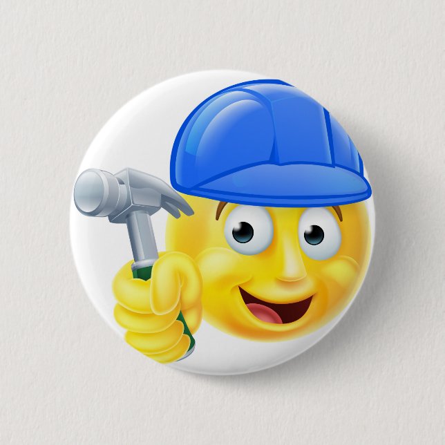 Handy Man Carpenter Builder Emoji Emoticon Pinback Button (Front)