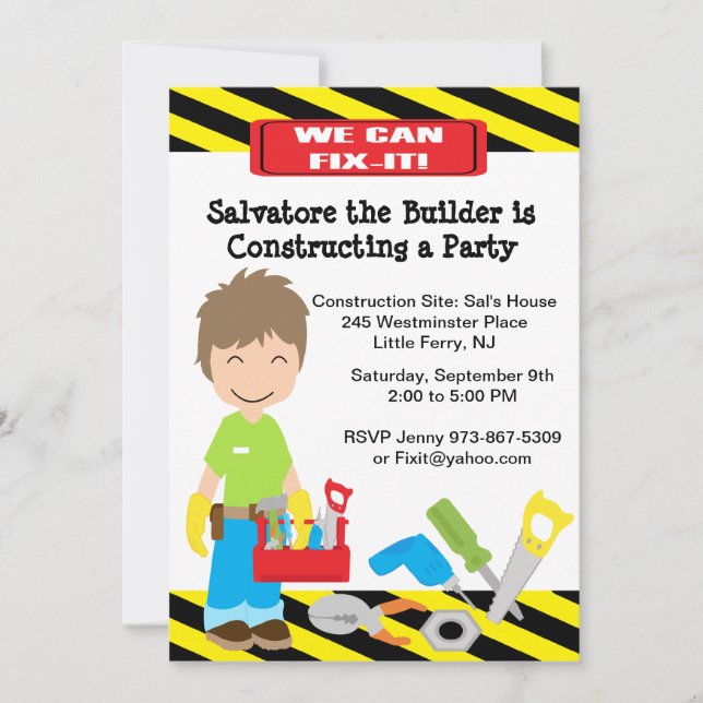 Handy Man Fix It Boys Birthday Invitation (Front)