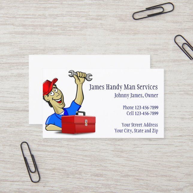 Handy Man Repair Man Contractor Business Card (Front/Back In Situ)