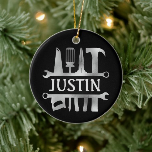 Handy Man Tools Monogram Personalized    Ceramic Ornament