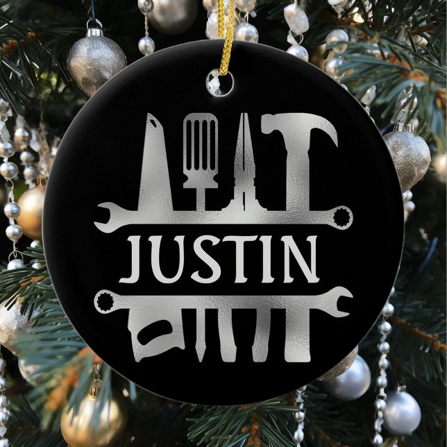 Handy Man Tools Monogram Personalized    Ceramic Ornament (Creator Uploaded)